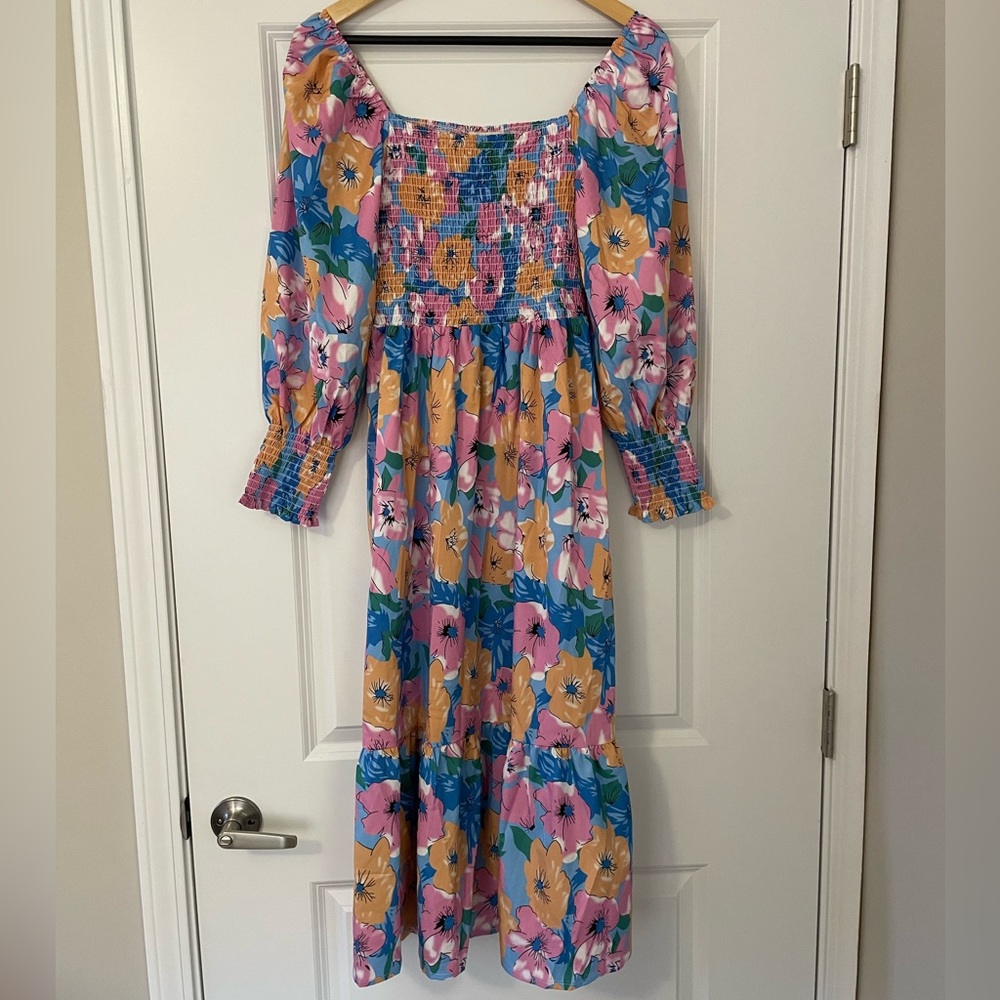 Vici for SundayUp Floral Smocked Midi Dress